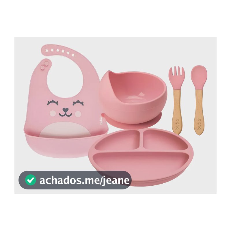 Kit Introducao Alimentar Prato Bowl Babador E Talheres Buba Cor Rosa