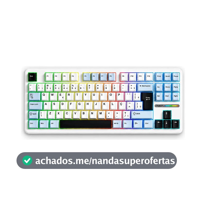 Teclado Mecânico Aula F87 Branco RGB Sem Fio Tri Mode Bluetooth 2.4GHz USB-C