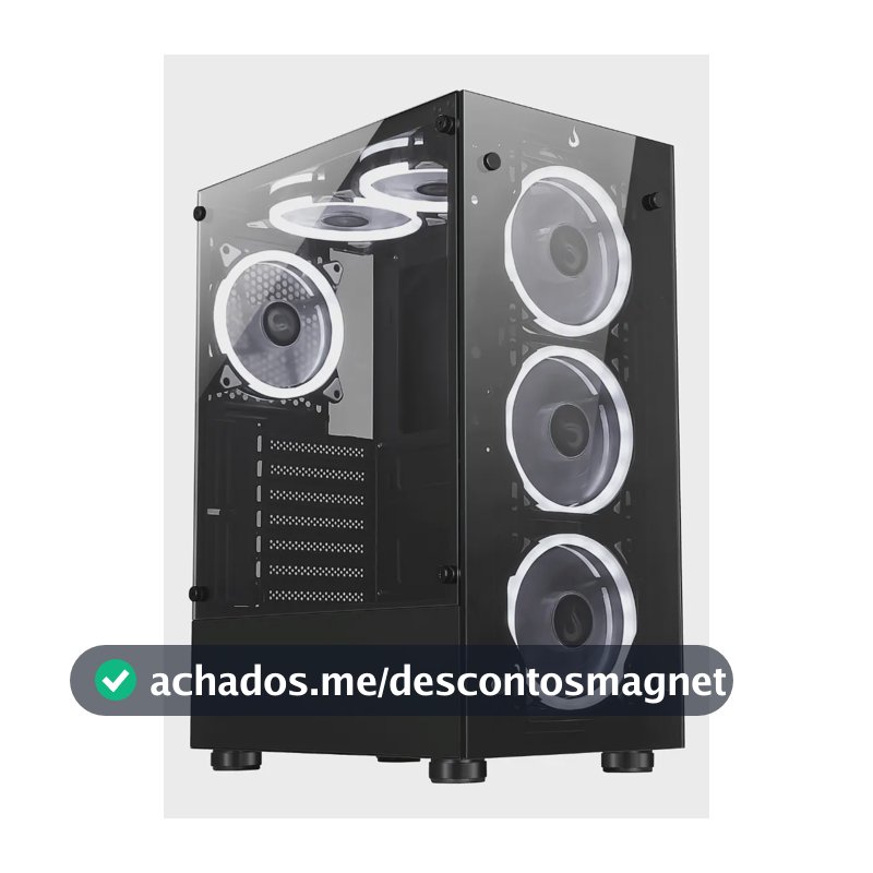 Gabinete Gamer ATX Rise Mode Glass 06x Black em Vidro Temperado S/fan Cor Preto