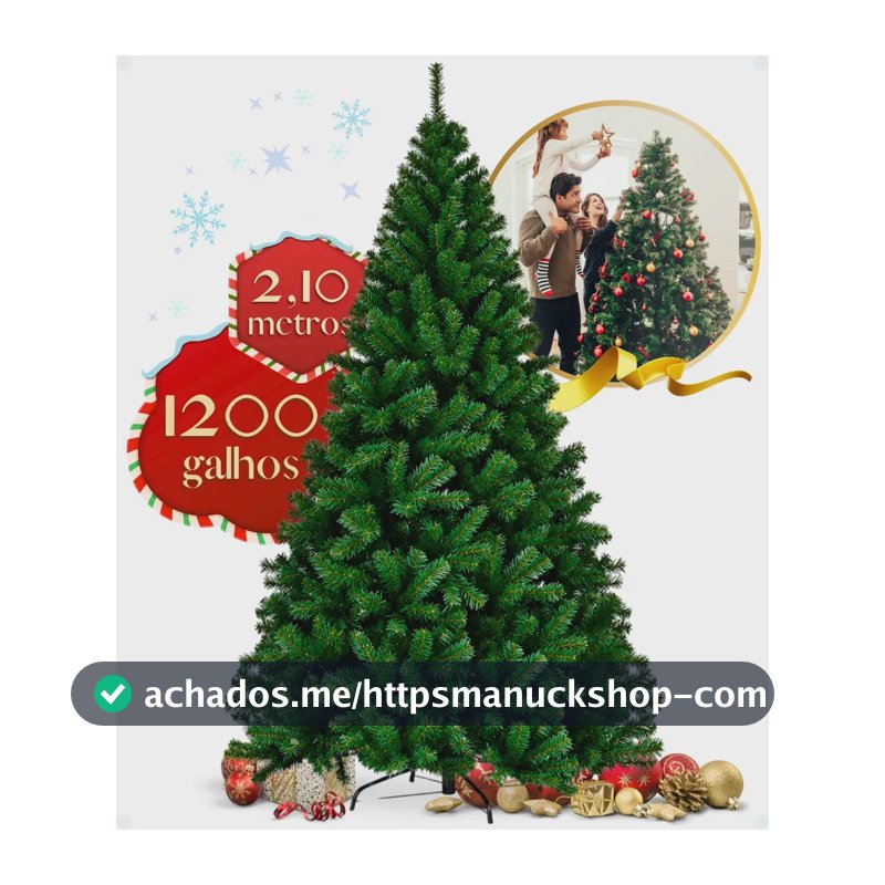 Árvore De Natal Grande 2,10m 1200 Galhos Pinheiro Luxo Premium Verde Cheia Pé De Ferro Galho Grosso 210cm Enfance