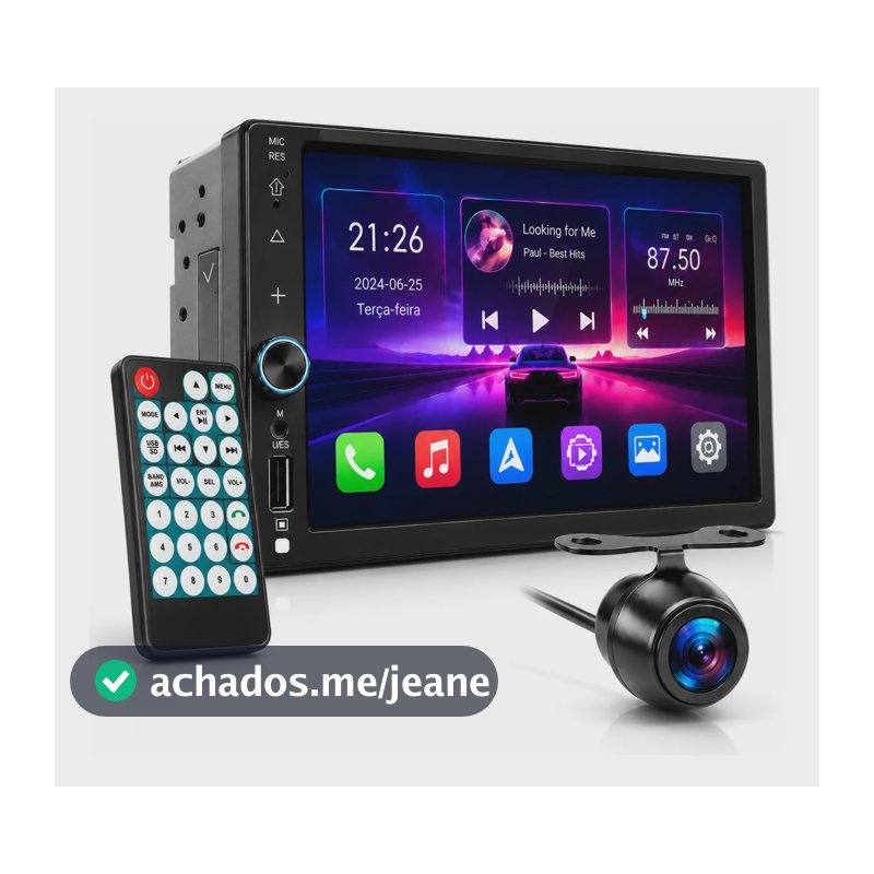 Central Multimídia Dvd Mp5 Universal 2 Din + Câmera De Ré Preto Lançamento