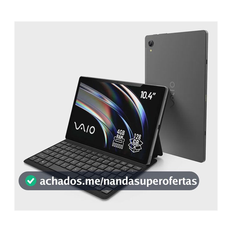 Tablet VAIO TL10 4GB RAM 128GB Octa-Core, Tela 10.4” 2K, 4G WiFi Dual Band, Câmera 8MP + Selfie 5MP, 7000mAh, Android 16, com Teclado Magnético de Conexão Inteligente – Preto