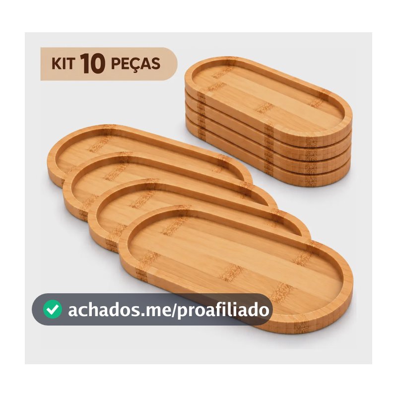 Kit 10 Unidades Bandeja Oval De Bambu 23,5cm Decorativo Cafe Marrom-claro