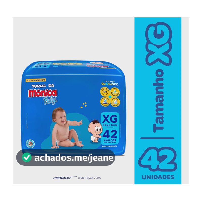 Fralda Descartável Turma da Mônica Baby XG Pacote 42 Unidades
