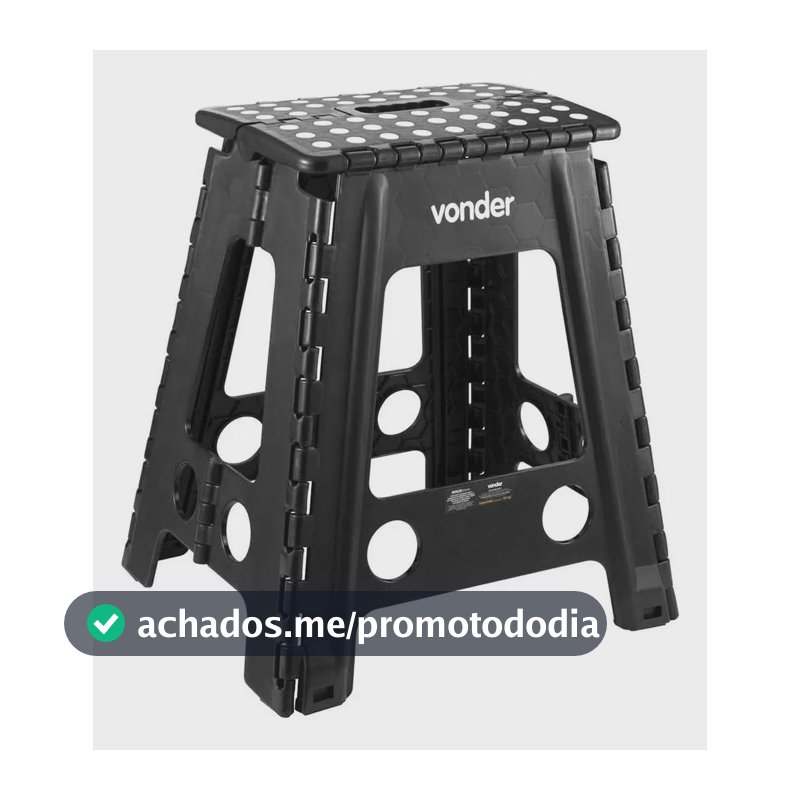 Banqueta Plástica Multiuso Dobrável 45cm 150kg Vonder Preto Preto