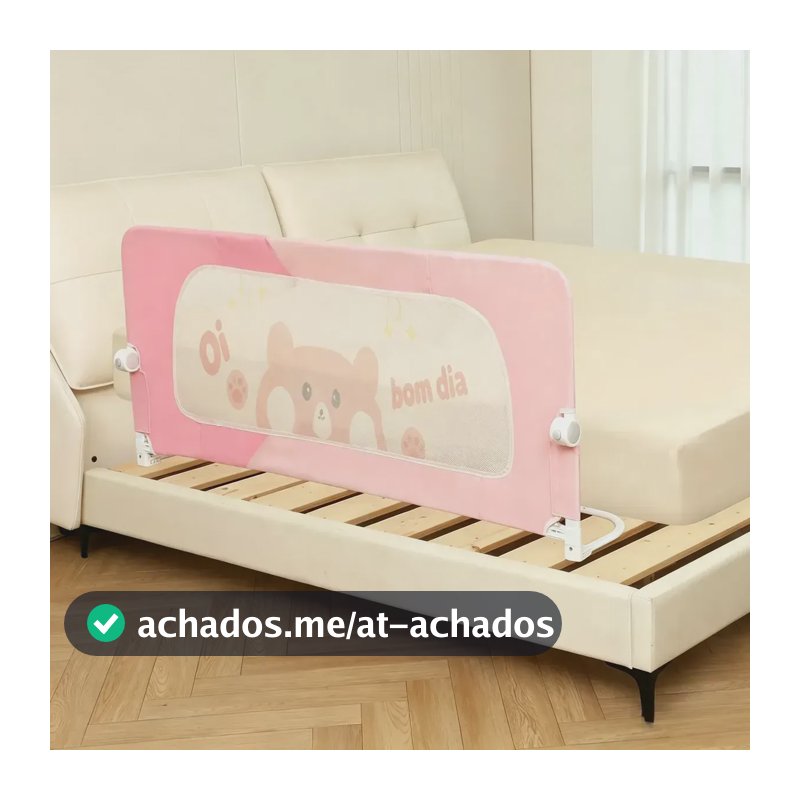 Barreira de Cama Infantil Anti-Queda, Altura Ajustável, Dobrável, 1,5m com Estampa de Urso Fofo