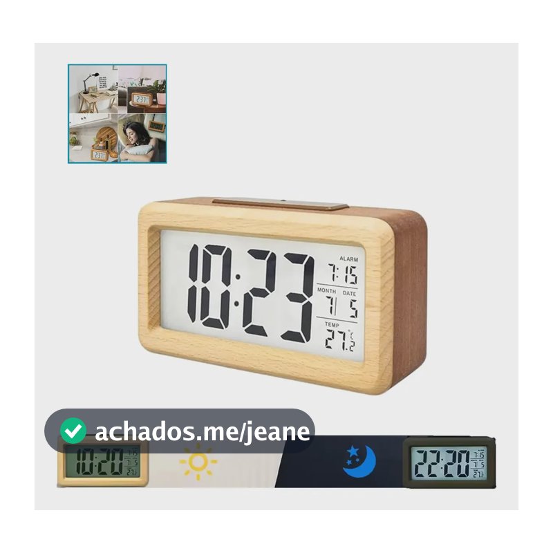 Relógio Despertador Digital Madeira Quarto Decoração Marrom Marrom