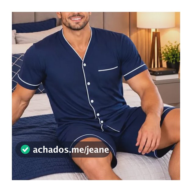 Pijama Americano Masculino Curto De Algodão Com Botão Aberto