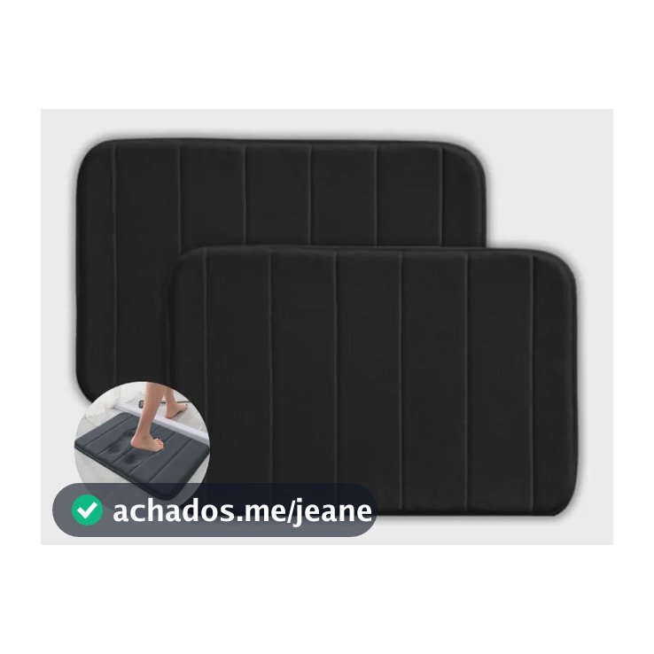 Kit 2 Tapetes Felpudos Banheiro Antiderrapantes 60x40cm Preto Geométrico