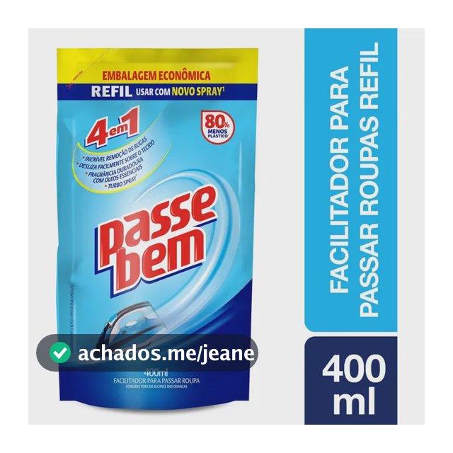 Refil Sachê Facilitador De Passar Roupas 400ml Passe Bem