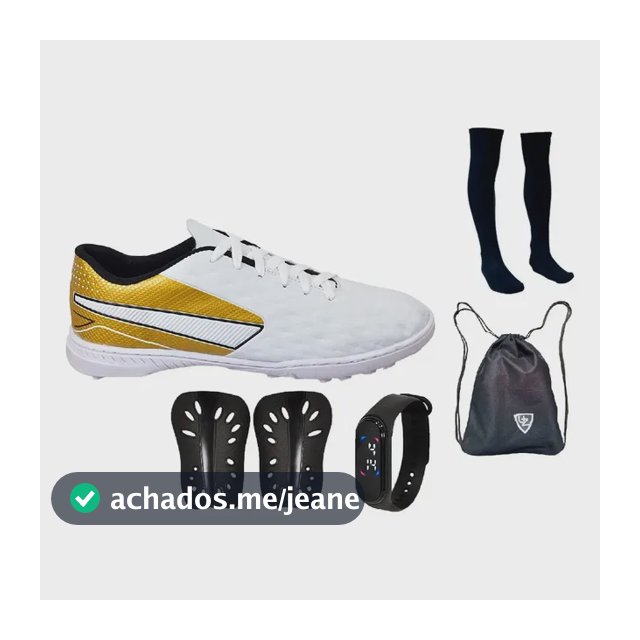 Kit Chuteira Society Impactor Meião Bolsa Relógio Caneleira