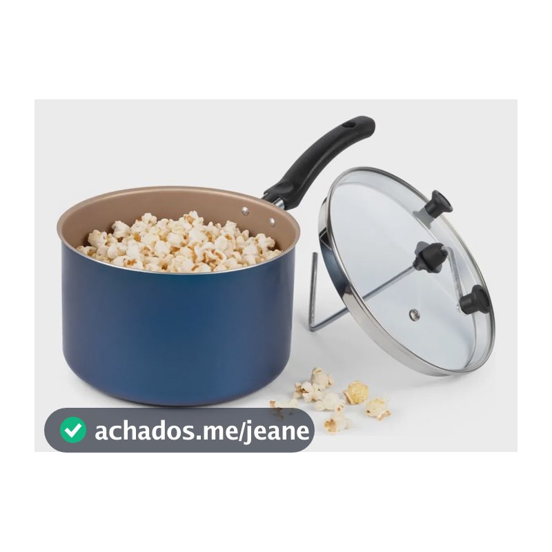 Pipoqueira Antiaderente 20cm Azul Tampa De Vidro Nacional