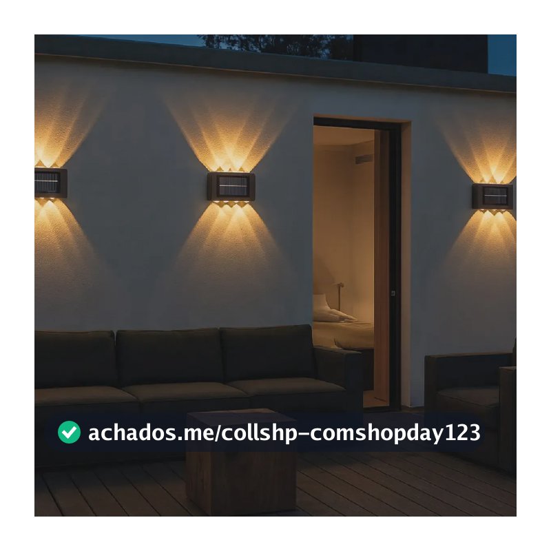Kit 4 Luminária Arandela Solar 10 Led Luz Quente Prova Dágua Preto
