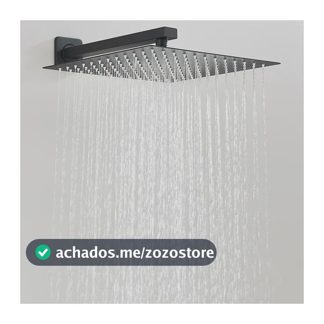 Ducha Quadrada Cromada Em Inox 30x30 Braço Parede Preto Fosco Preto