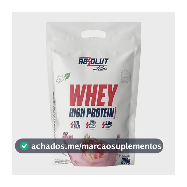 Whey Protein Concentrado High Protein Pouch 900g Morango - Absolut Nutrition - Ganho De Massa Muscular Hipertrofia