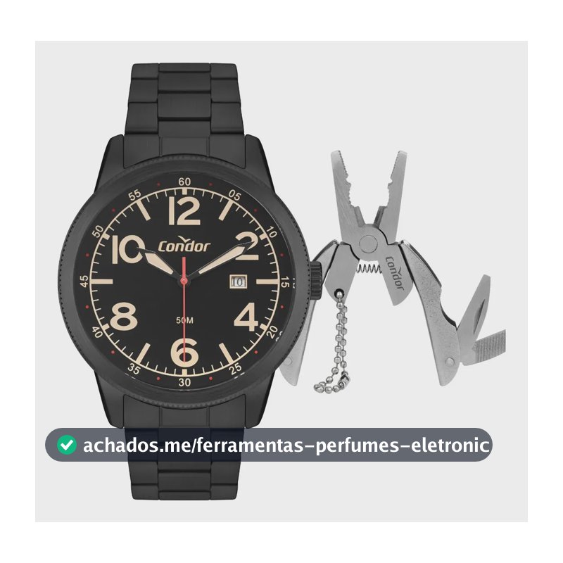Kit Relógio e Alicate Masculino CO2115MXF/K4P Preto Condor
