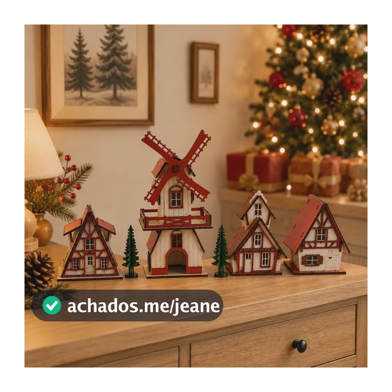 Kit Vila Natalina 4 Casinhas Miniatura Decorativa Mdf Luxo Vermelho Casas Natalinas