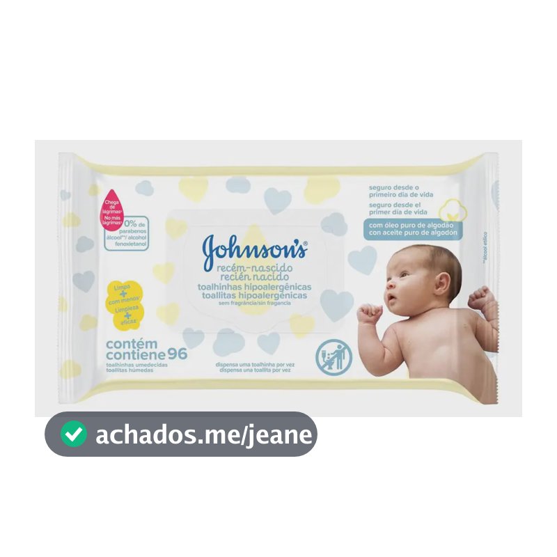 Toalha Hipoalergênica Recém Nascido, Johnsons, 96 Unidades