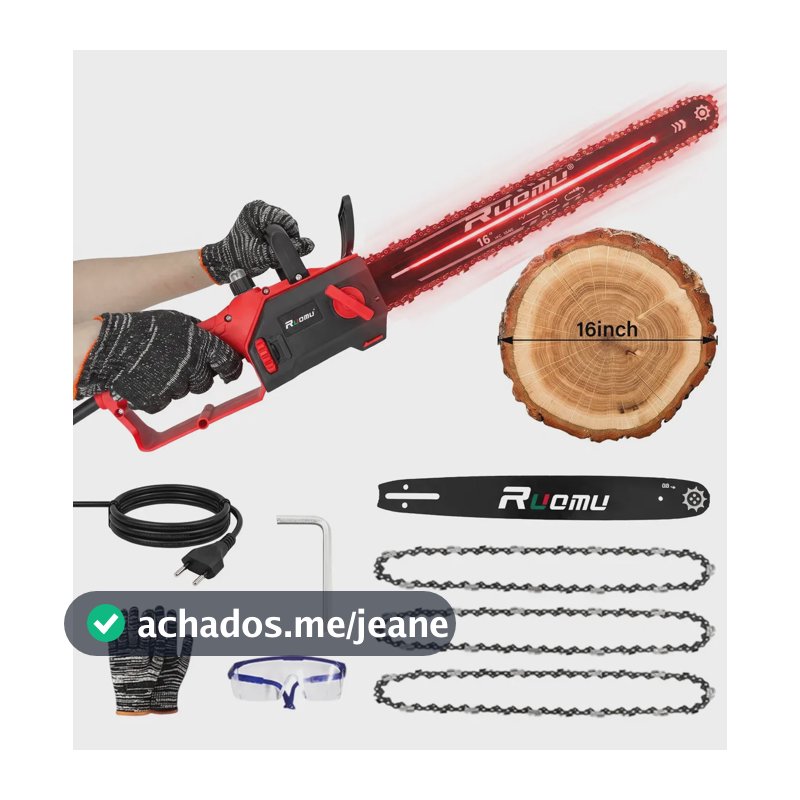 Motoserra Elétrica 16 Polegadas 3200w Profissional Brushless Com Fio Vermelho 60 Hz