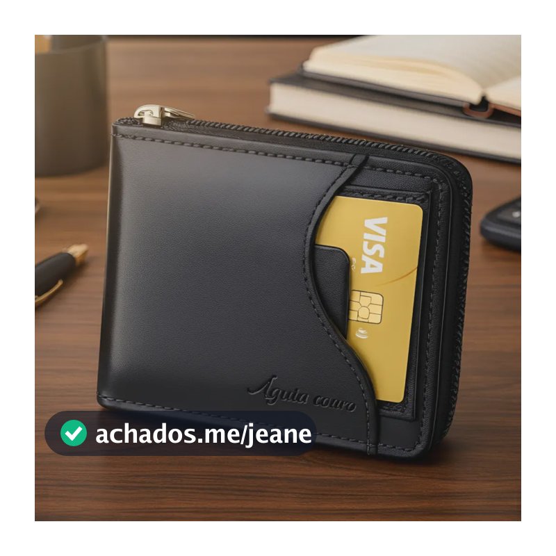 Carteira Masculina Com Zíper Couro Legitimo Preta Caixa Luxo Preto Liso