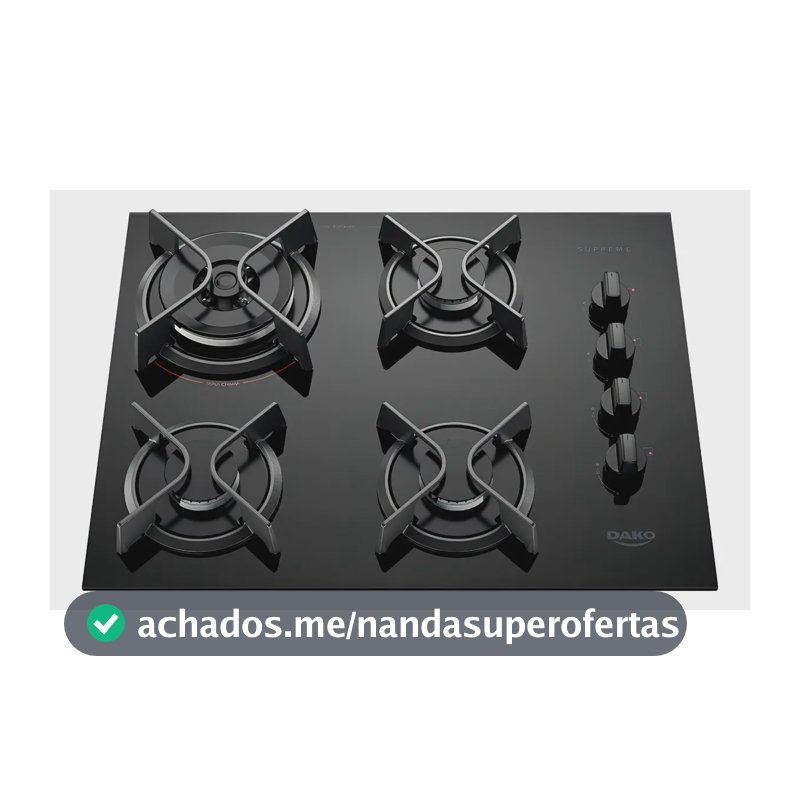 Cooktop 4 Bocas Dako Supreme Com Mesa de Vidro e Tripla Chama Preto Bivolt