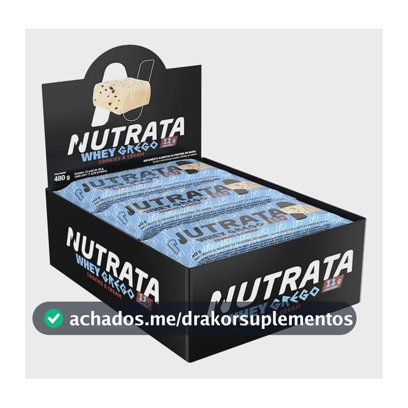 Whey Grego Bar Protein 12 Unidades Nutrata Sabor Cookies And Cream