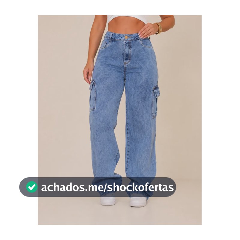 Calça Cargo Jeans Feminina Wide Leg Cintura Alta Stillger