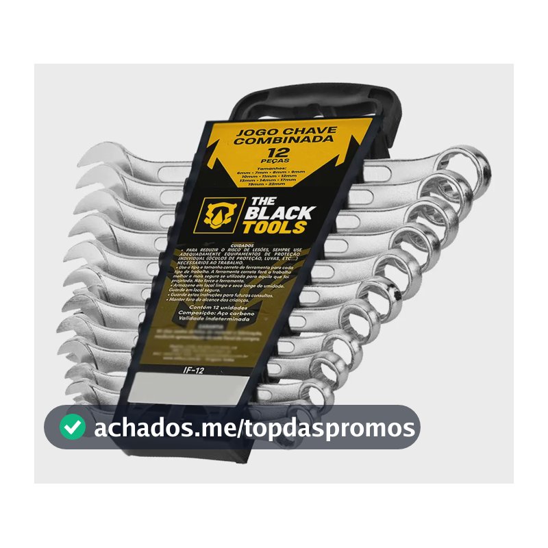 Jogo De Chave Boca E Estrela Combinada 12 Pçs Aço 6 22 Mm Cromada IF-12 The Black Tools