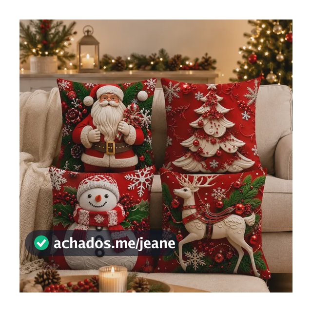 Kit 4 Capas De Almofadas Decorativas Natal Papai Noel M04 Outro Magia 04