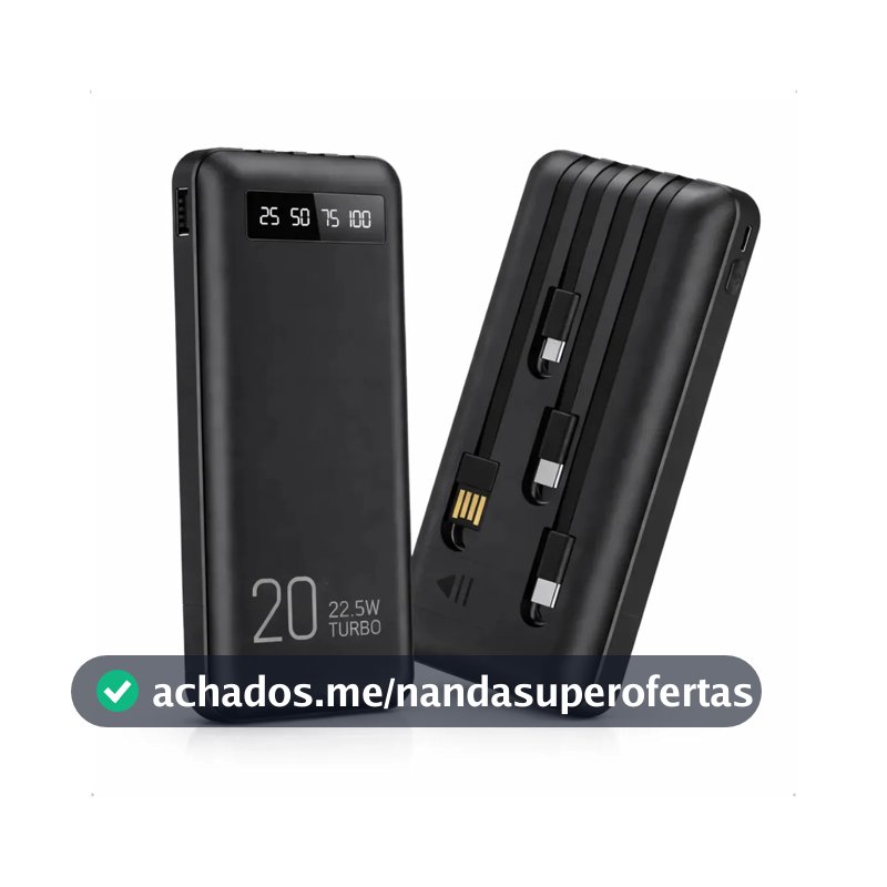 Power Bank 20000mah Carregador Portátil Turbo Rápido 22.5w Display Digital Preto
