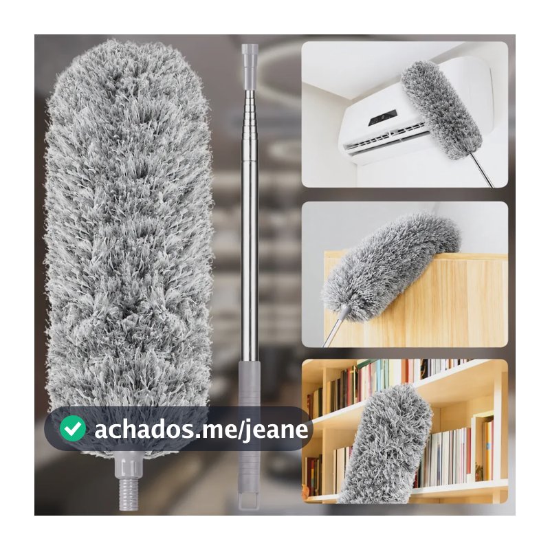 Espanador de Pó Extensível Retrátil 2.80 m Microfibra Eletrostática Lavável Cabeça Flexível Ventilador e Teto
