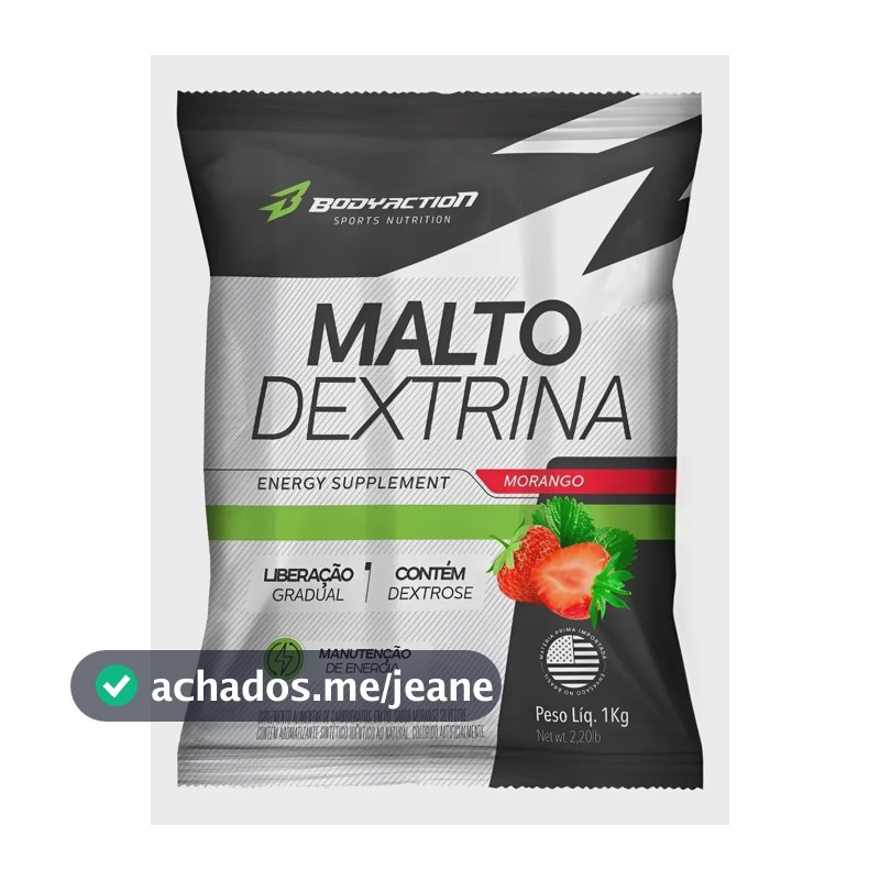 Maltodextrina 1kg Body Action Com Dextrose Sabor Morango Silvestre