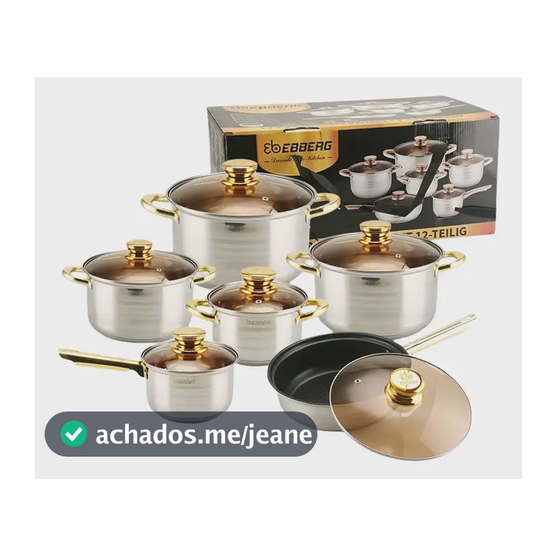 Jogo De Panelas 12 Peças Em Aço Inox E Tampa De Vidro Luxo Inox