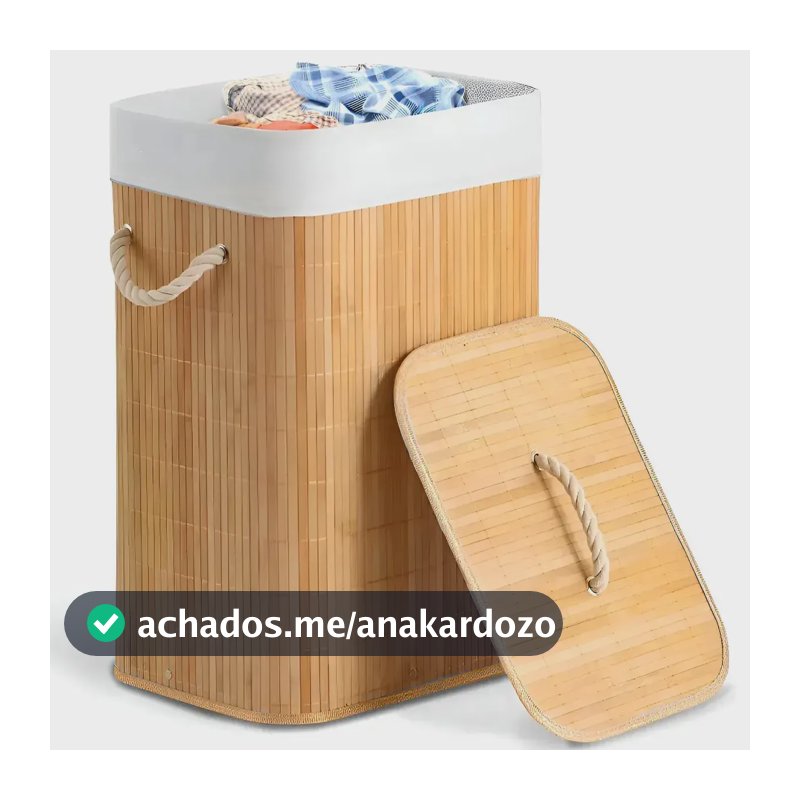 Cesto de Roupa Suja Bambu 50 Litros Dobrável com Tampa e Alças Cesto Organizador Grande Retangular com Forro Removível para Lavanderia Banheiro e Quarto Bege Shokki