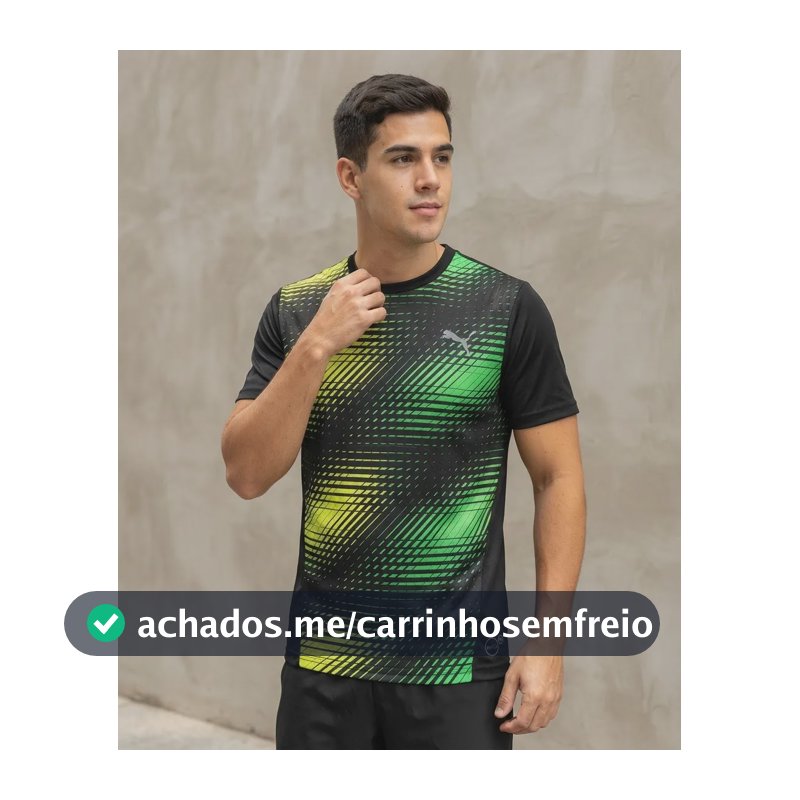 Camiseta Esportiva Masculina Puma Drycell  Alta Performance Preta Geométrico P