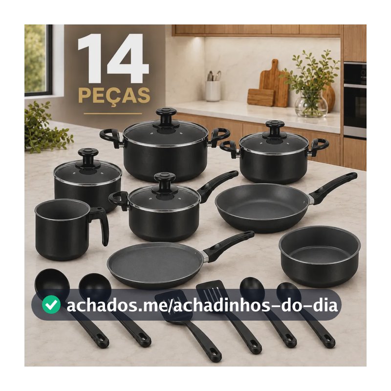 Jogo De Panelas Antiaderente 14 Peças Kit Preto Com Tampas De Vidro Fervedor Frigideiras Assadeira Sólar Kit Utensílios Conjunto Cozinha