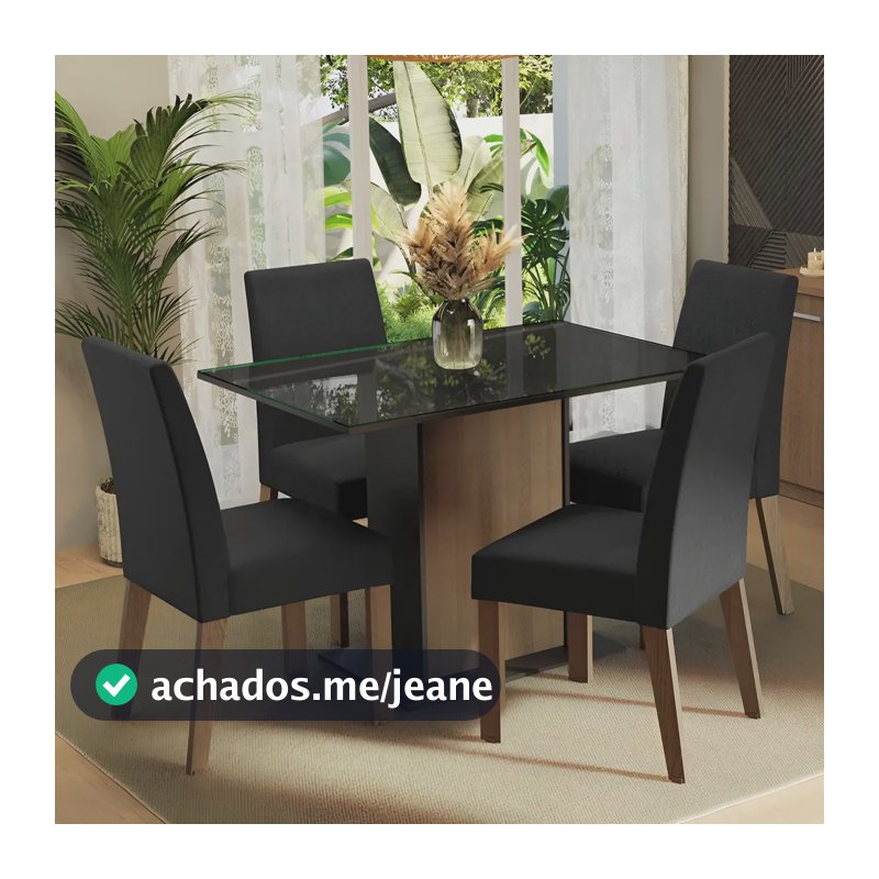 Sala De Jantar Mesa Tampo Vidro 4 Cadeiras Zion Madesa Rpo Cor Rustic/Preto/Oxford