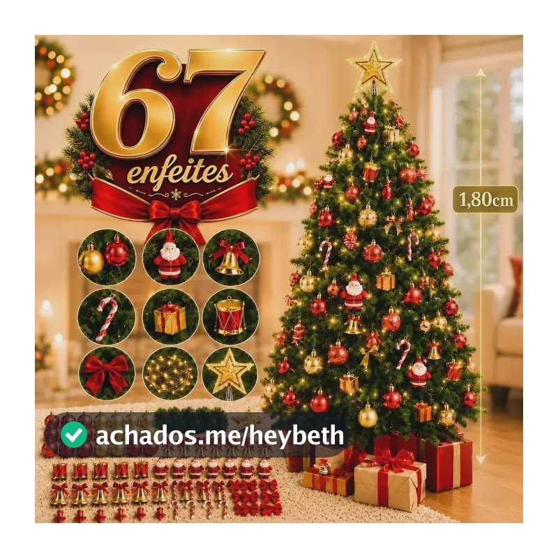 Árvore Natal 180cm Pinheiro Verde Decorada Enfeitada 1,8m Verde - 127v
