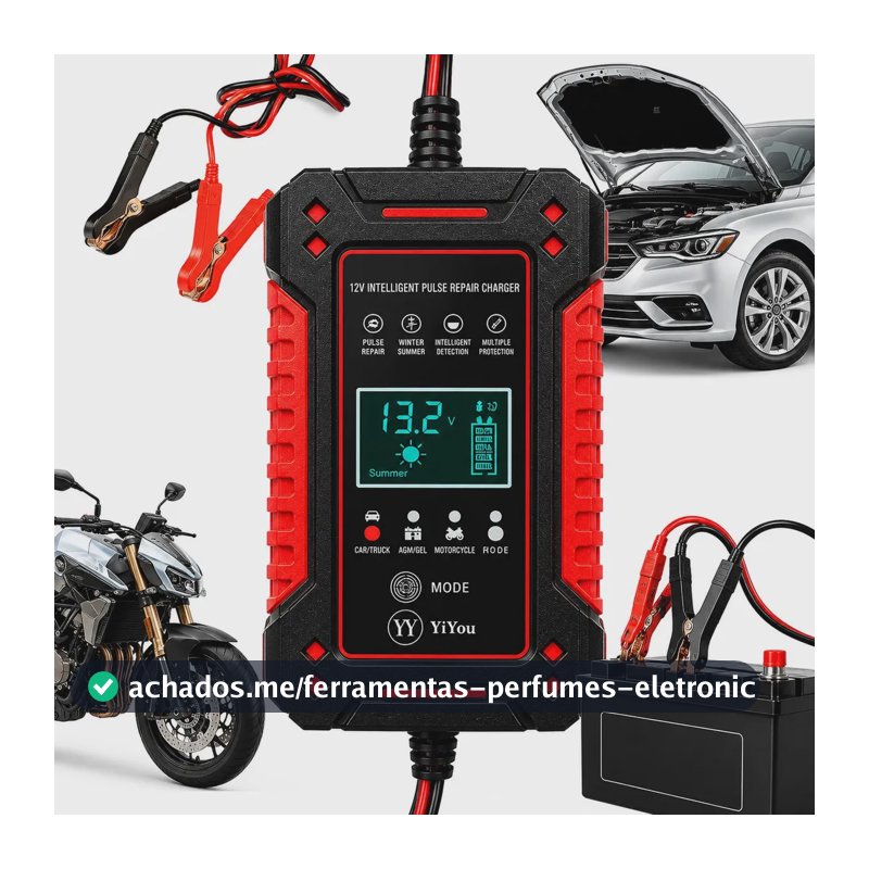 Carregador Inteligente de Bateria DUOSEG para Carro, Moto e Náuticos