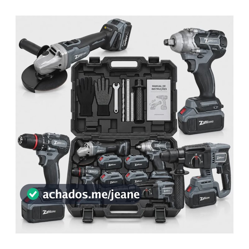 Kit Multi Ferramentas 4 Em 1 Sem Fio 48v Com 4 Baterias Parafusadeira Esmerilhadeira Martelete Chave Impacto