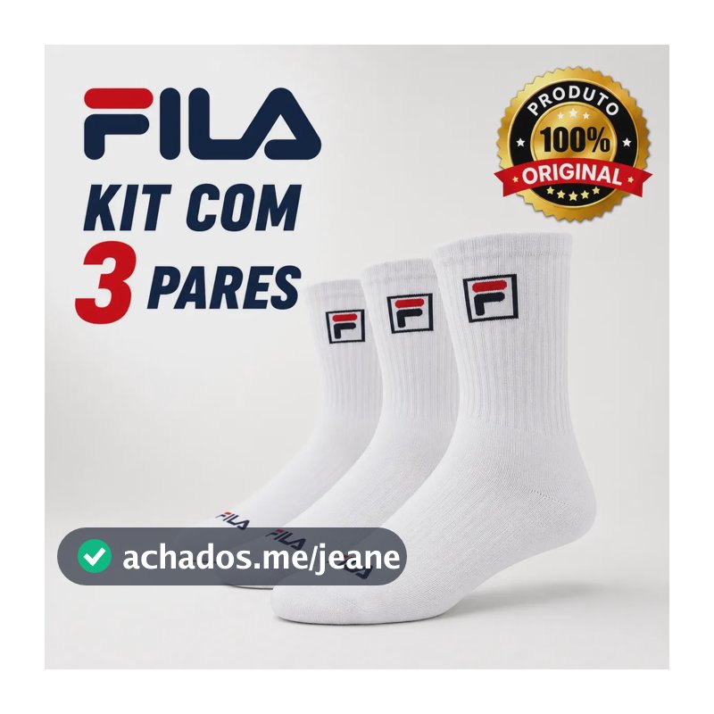 3 Pares Meia Fila Fbox Cano Alto Confortável Promoção Branco Liso 34-38