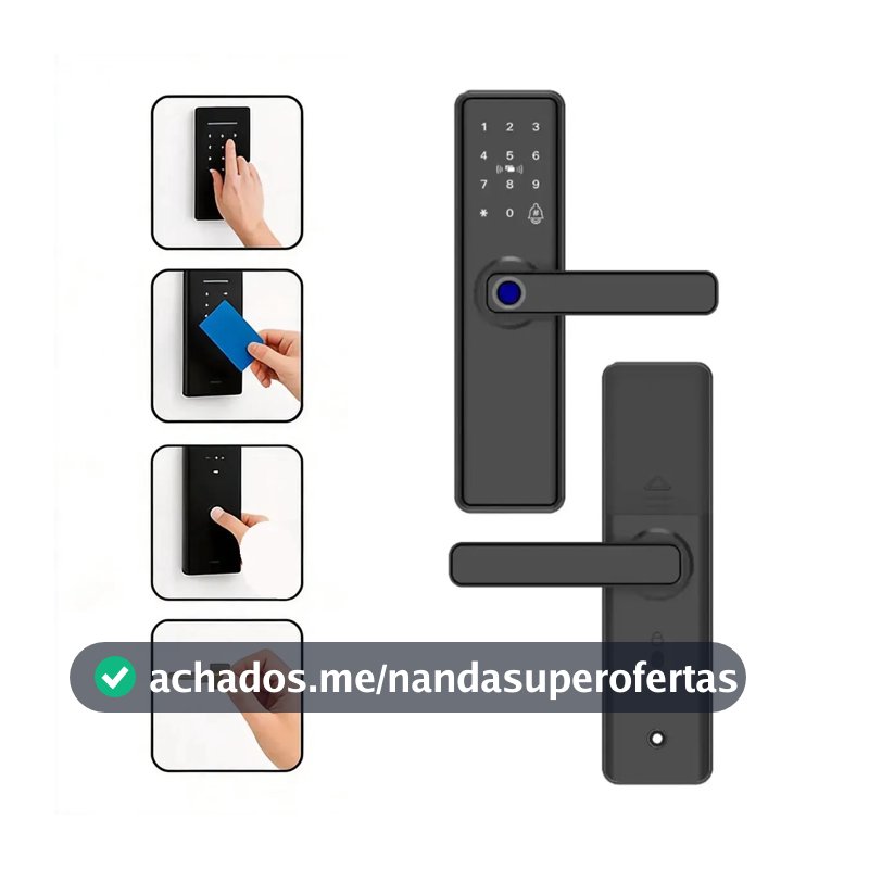 Fechadura Eletrônica Digital Com Biometria, Senha, Tag E Chave Touch Anti-espião Inteligente Preta Para Porta (casa/apartamento/hotel) Preto