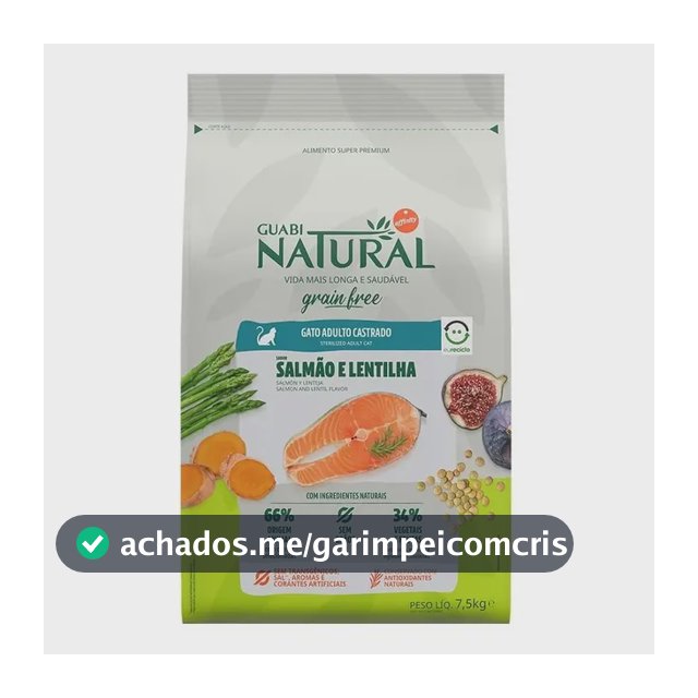 Ração Guabi Natural Grain Free gatos castrados salmão e lentilha 7,5 Kg
