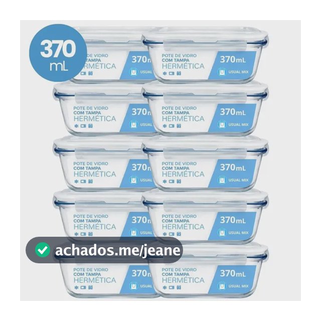 Kit 10 Pote Vidro Hermético Marmita 370ml Micro-ondas Freezer Forno Organização Geladeira
