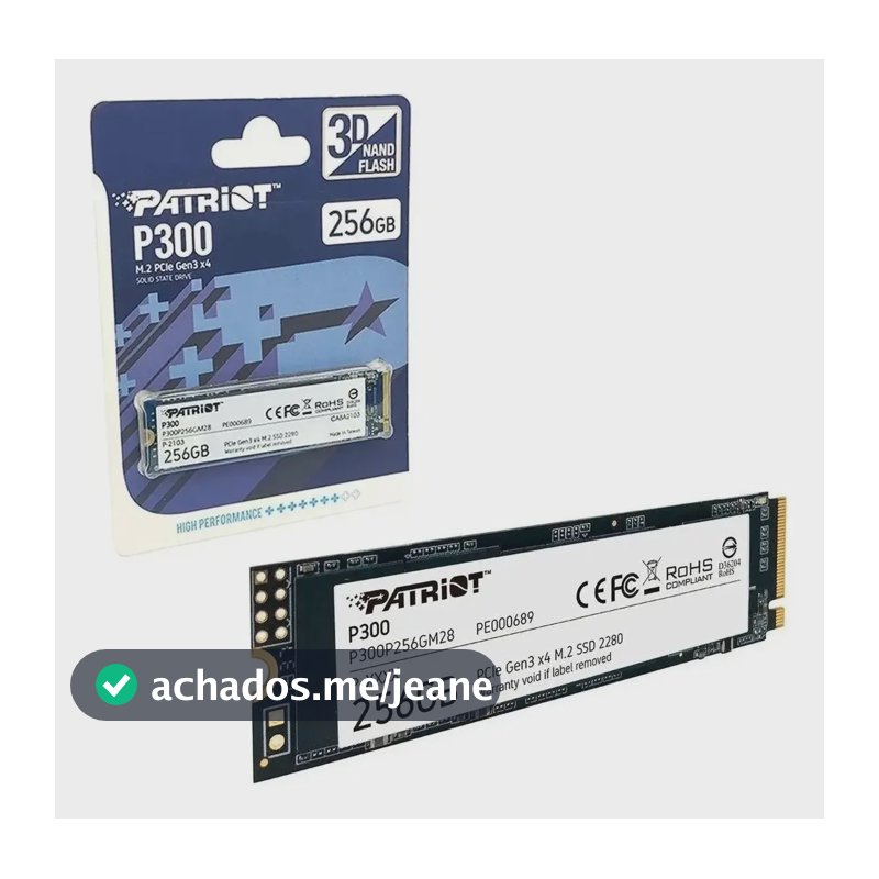 SSD Patriot 256GB P300 M.2 NVMe PCIe Gen3x4 Interno Preto