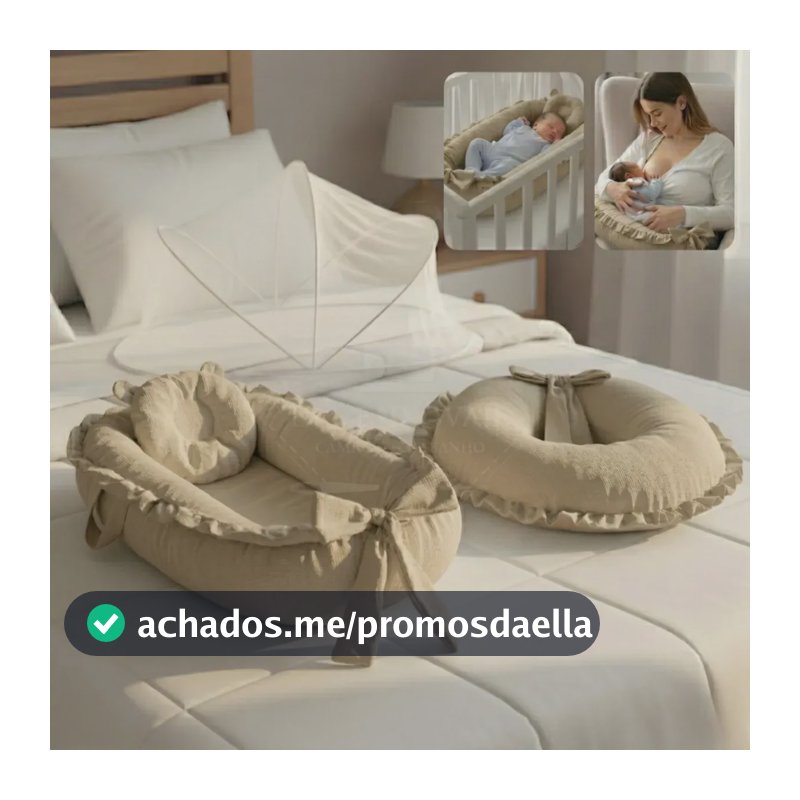 Kit Ninho Redutor Bebe Com Mosquiteiro E Almofada Amamentacao Suporte Ergonomico Conforto Para Mae E Bebe