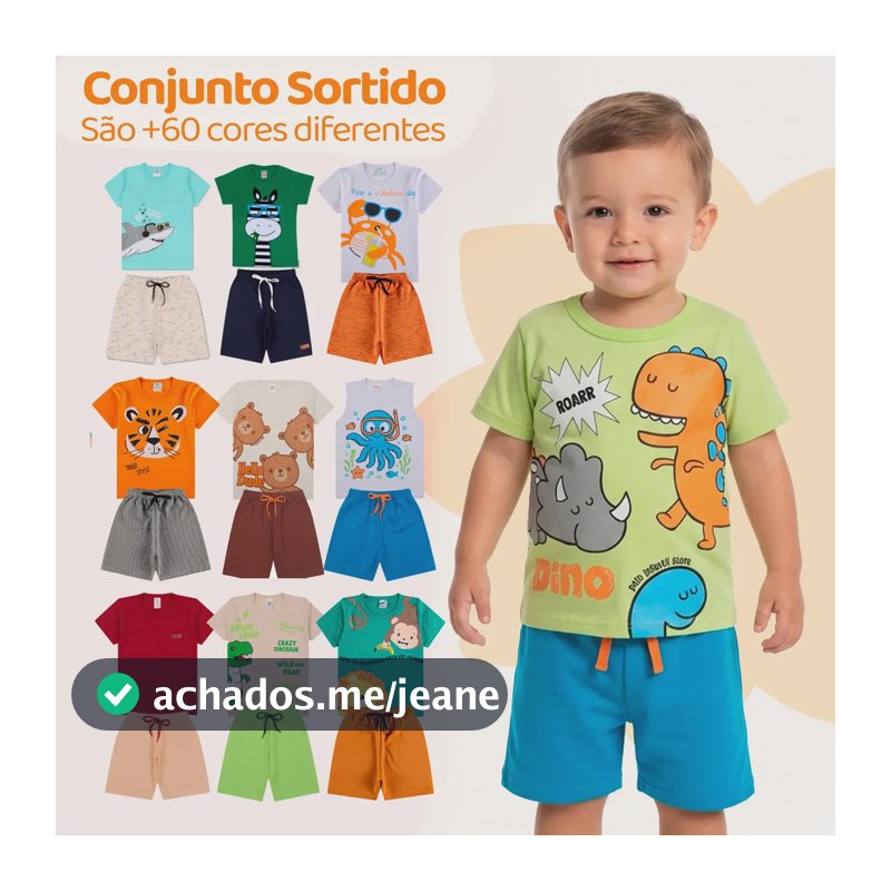 Kit Infantil 10 Peças Menino Conjunto 5 Shorts+5 Camisetas Kit 5 Conjuntos Infantil 8 Peças 2 - Veste 1 Ano