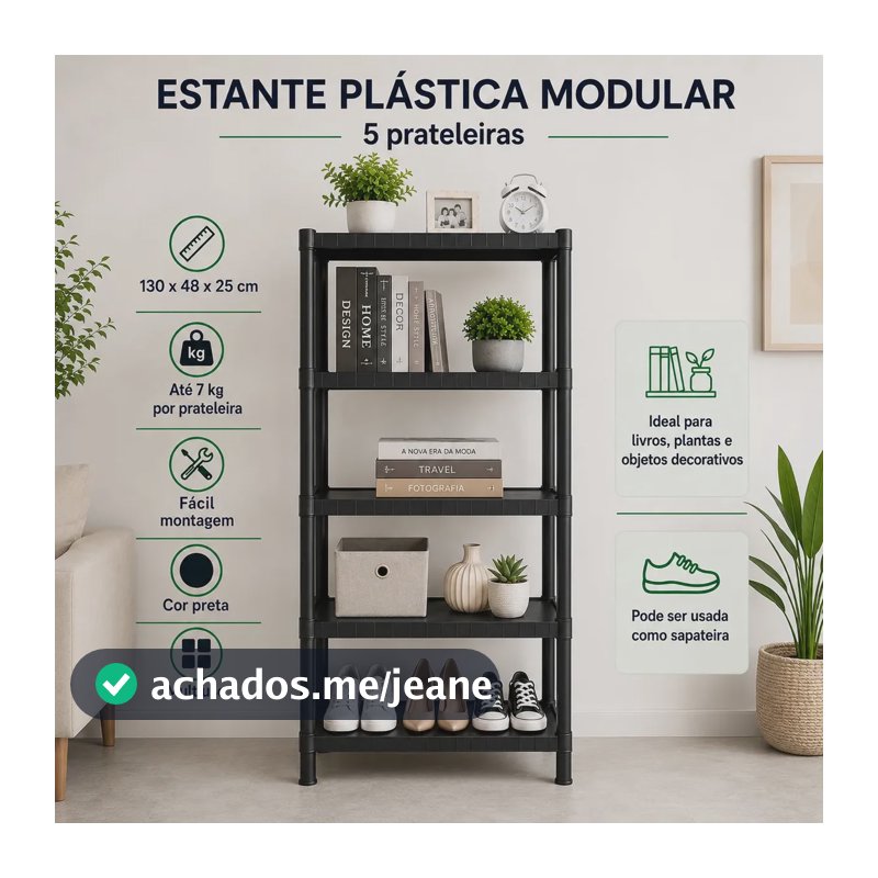 Estante Plastica Modular 5 Prateleiras Multiuso Organizadora Preta - Marianopole