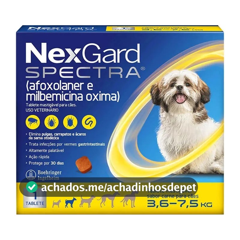 NexGard Spectra Antipulgas e Vermífugo Cães 3,6kg a 7,5kg