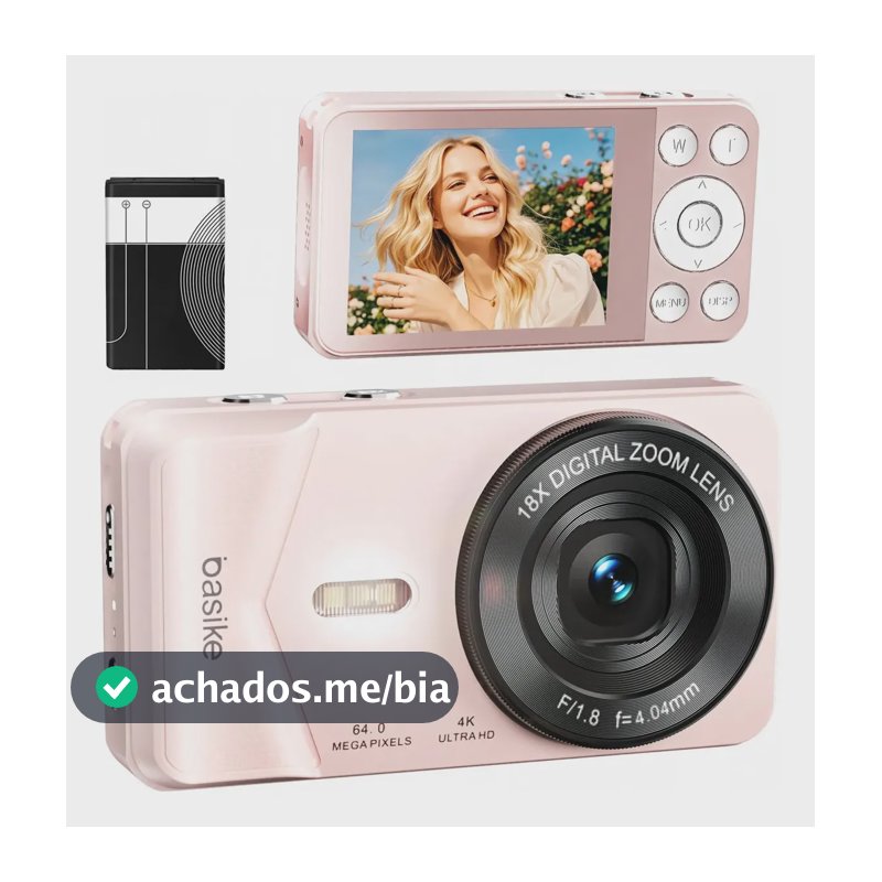 Basike Câmera Digital Portátil 4k Ultra Hd 64mp Máquina Fotográfica , 18X Zoom, Foco Automático e Função Webcam, Carregamento USB, Com Flash, Para Infantil,Iniciantes,Vlog